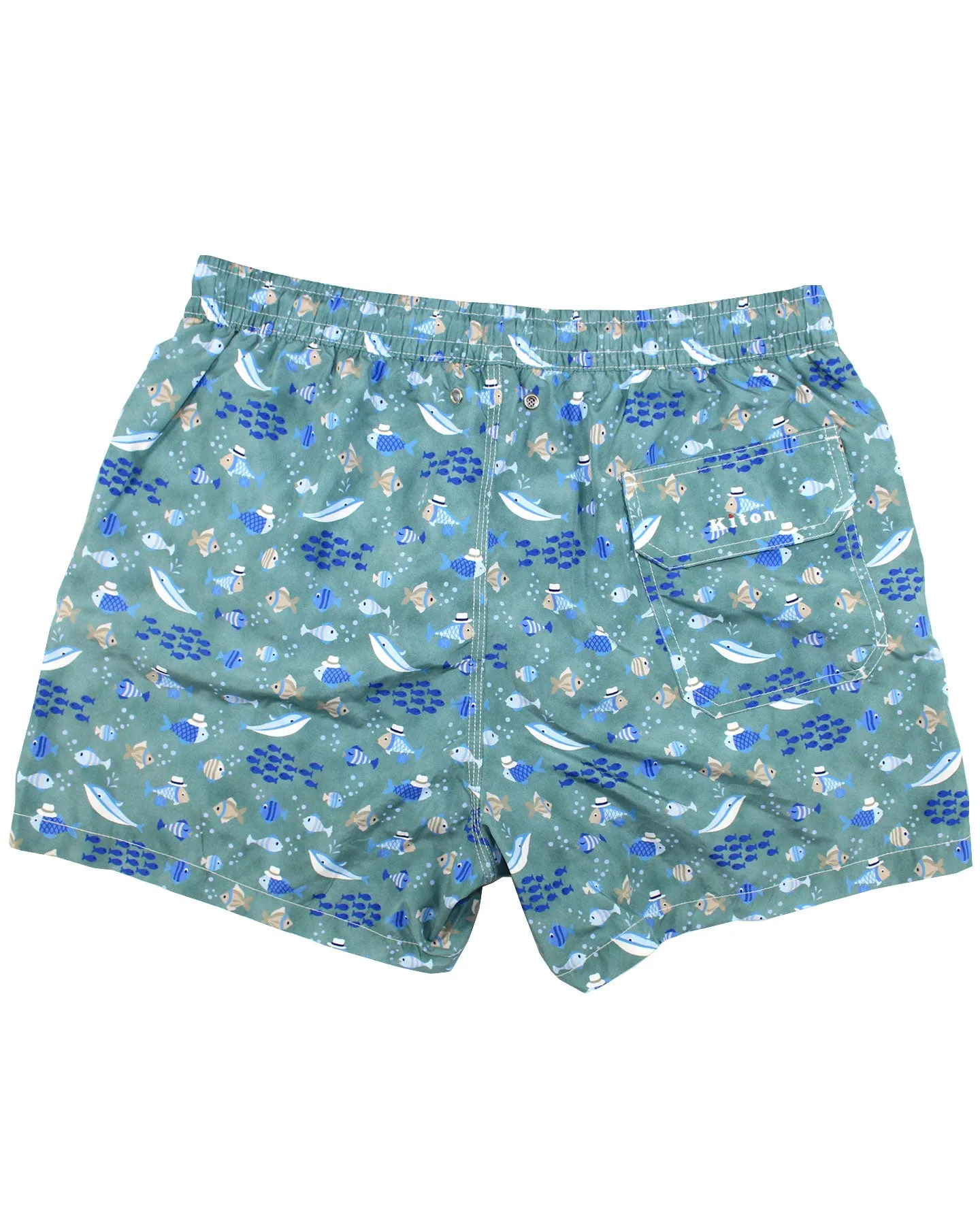 Kiton Swimwear Men Swim Shorts L Ceylon Gray Royal Blue Fish SALE