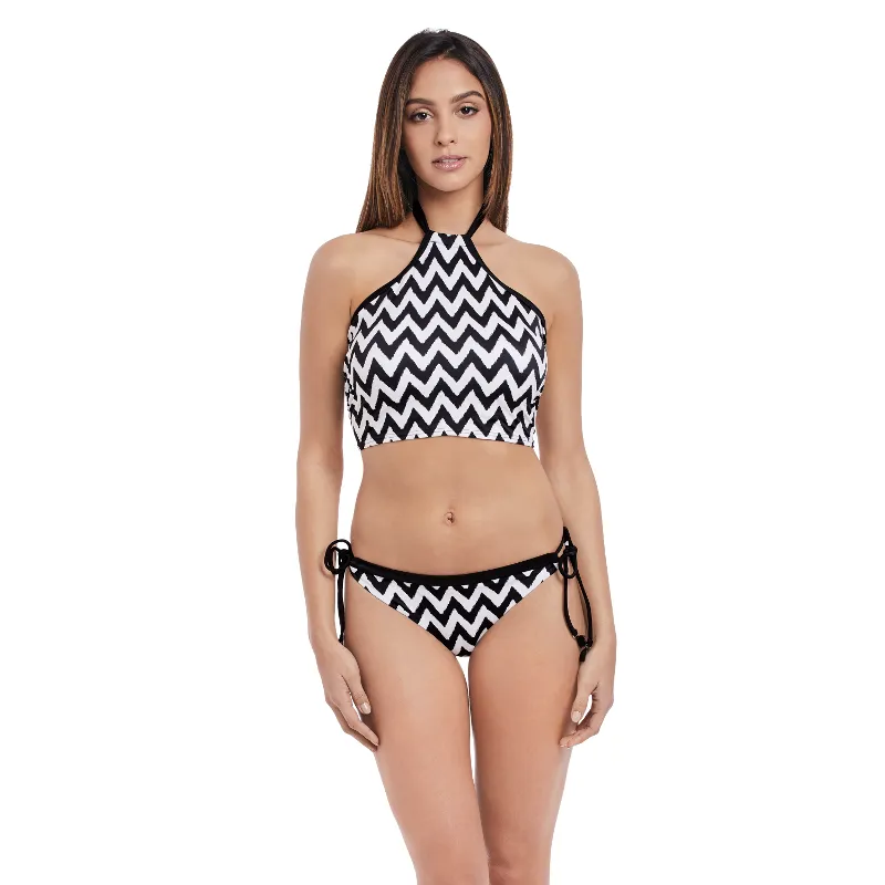 Making Waves Italian Tie Side Bikini Brief Black White - Freya Swim