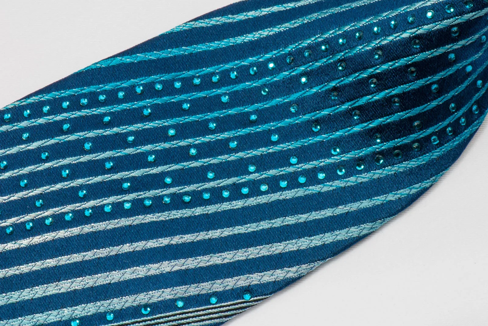 Michiko Koshino Men's Silk Tie Blue Silver Stripes On Navy With Rhinestones