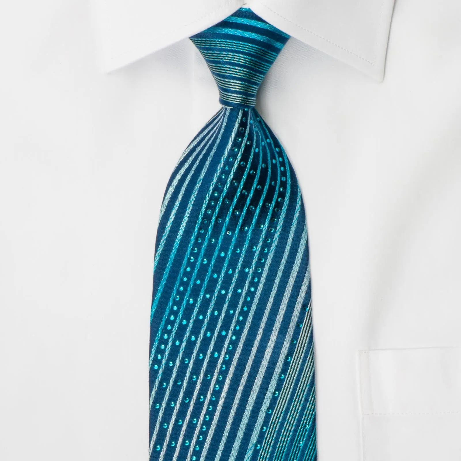 Michiko Koshino Men's Silk Tie Blue Silver Stripes On Navy With Rhinestones