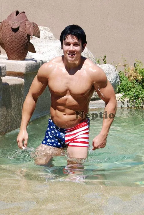Neptio Men's Midcut Swimsuit - American Flag Design, Merica