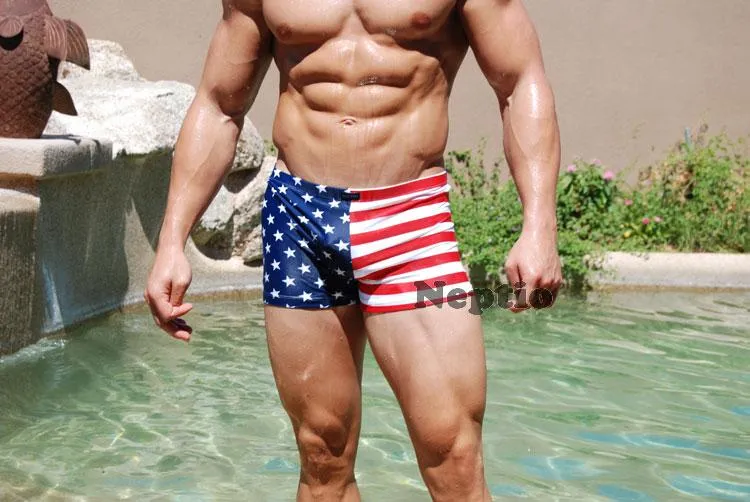 Neptio Men's Midcut Swimsuit - American Flag Design, Merica