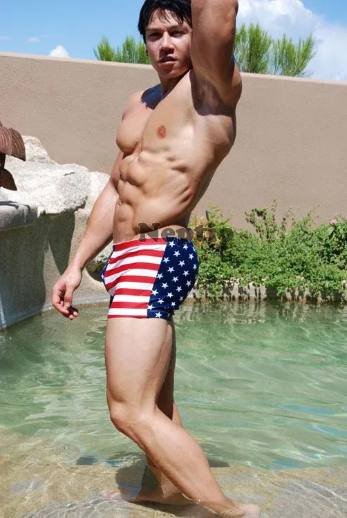 Neptio Men's Midcut Swimsuit - American Flag Design, Merica