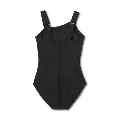 New - Women's UPF 50 Asymmetrical Shoulder One Piece Swimsuit - Aqua Green Burgundy