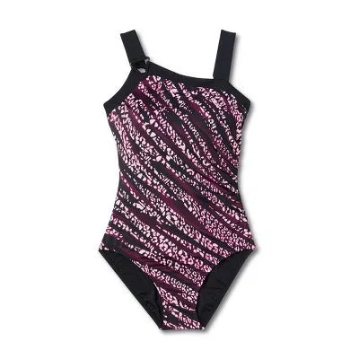 New - Women's UPF 50 Asymmetrical Shoulder One Piece Swimsuit - Aqua Green Burgundy