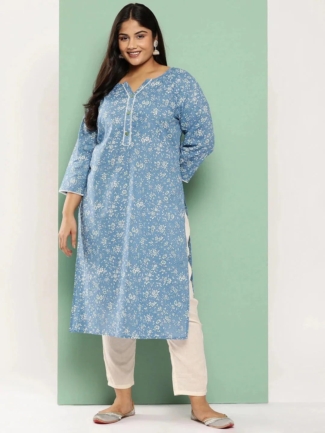 Plus Size Floral Printed Kurta