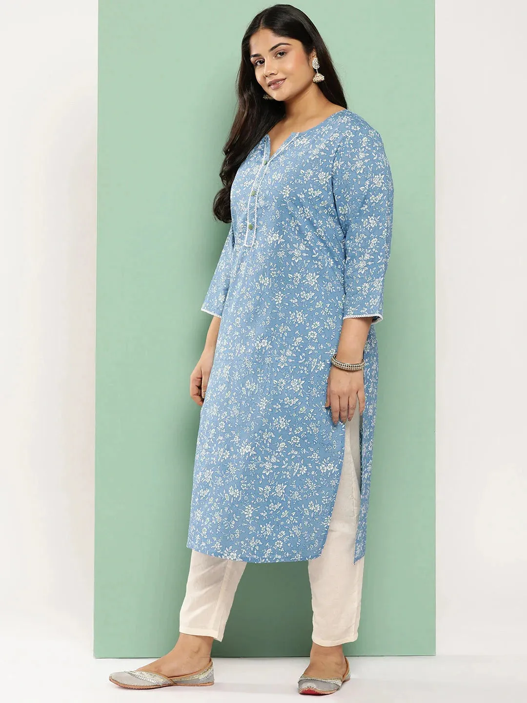 Plus Size Floral Printed Kurta