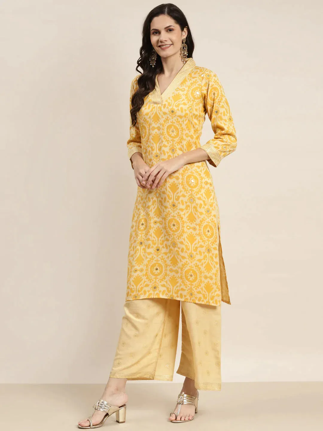 Printed Kurta With Palazzos & Dupatta