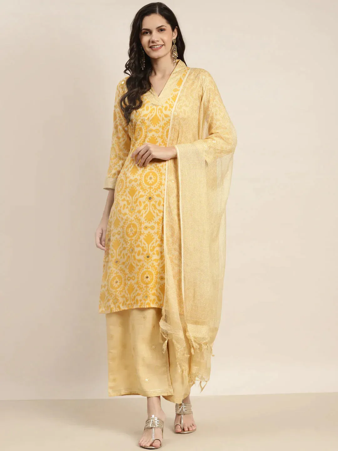 Printed Kurta With Palazzos & Dupatta