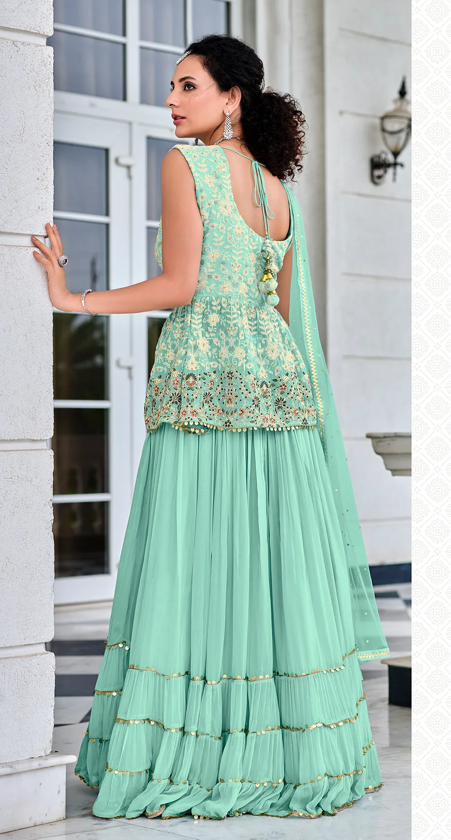 Readymade Sky Blue Embroidered Viscose Georgette Suit