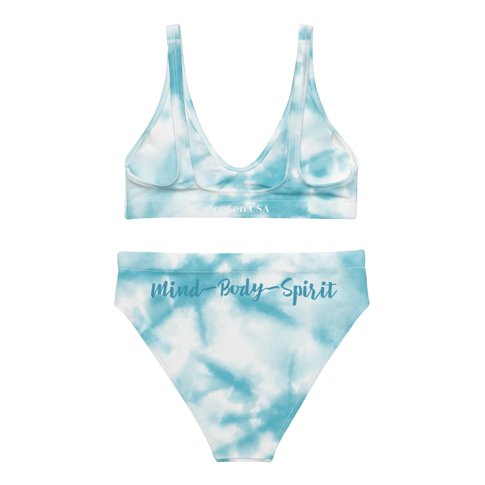 Recycled High-Waisted Bikini - Blue TieDye Print - ZenGen USA