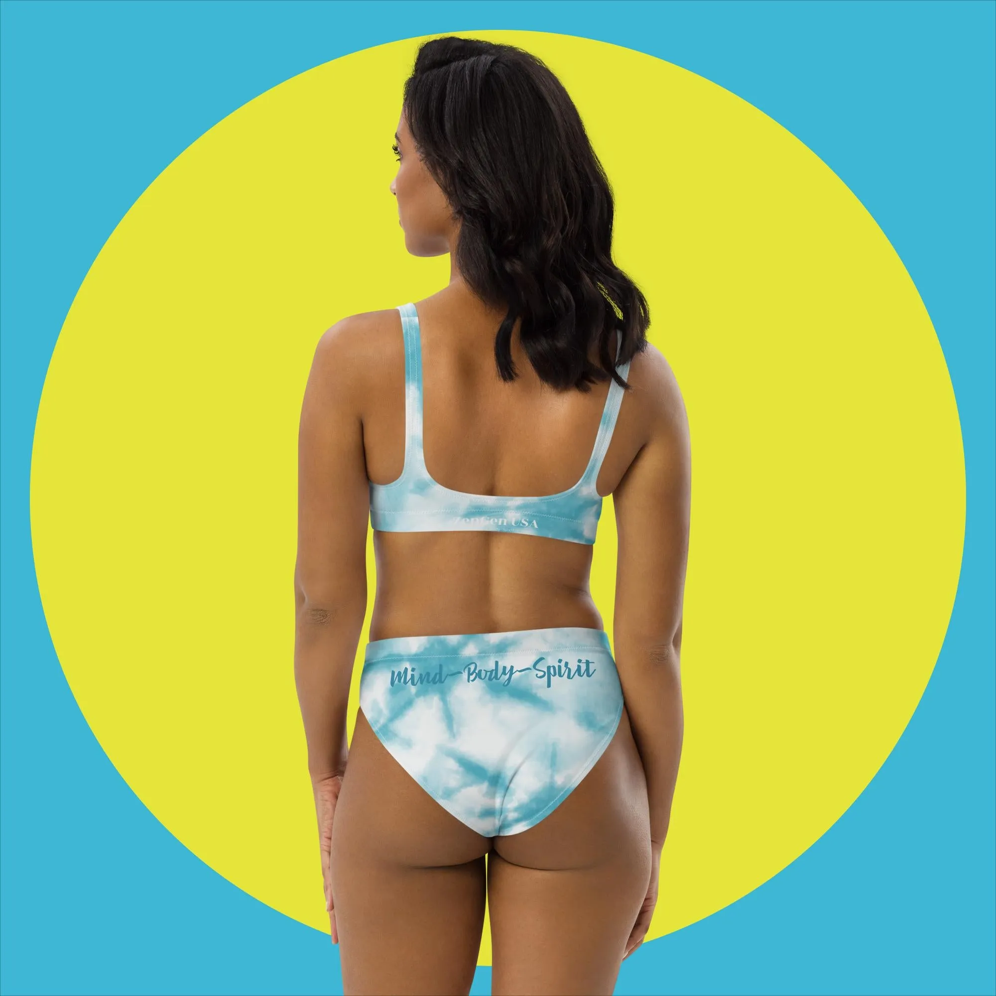 Recycled High-Waisted Bikini - Blue TieDye Print - ZenGen USA