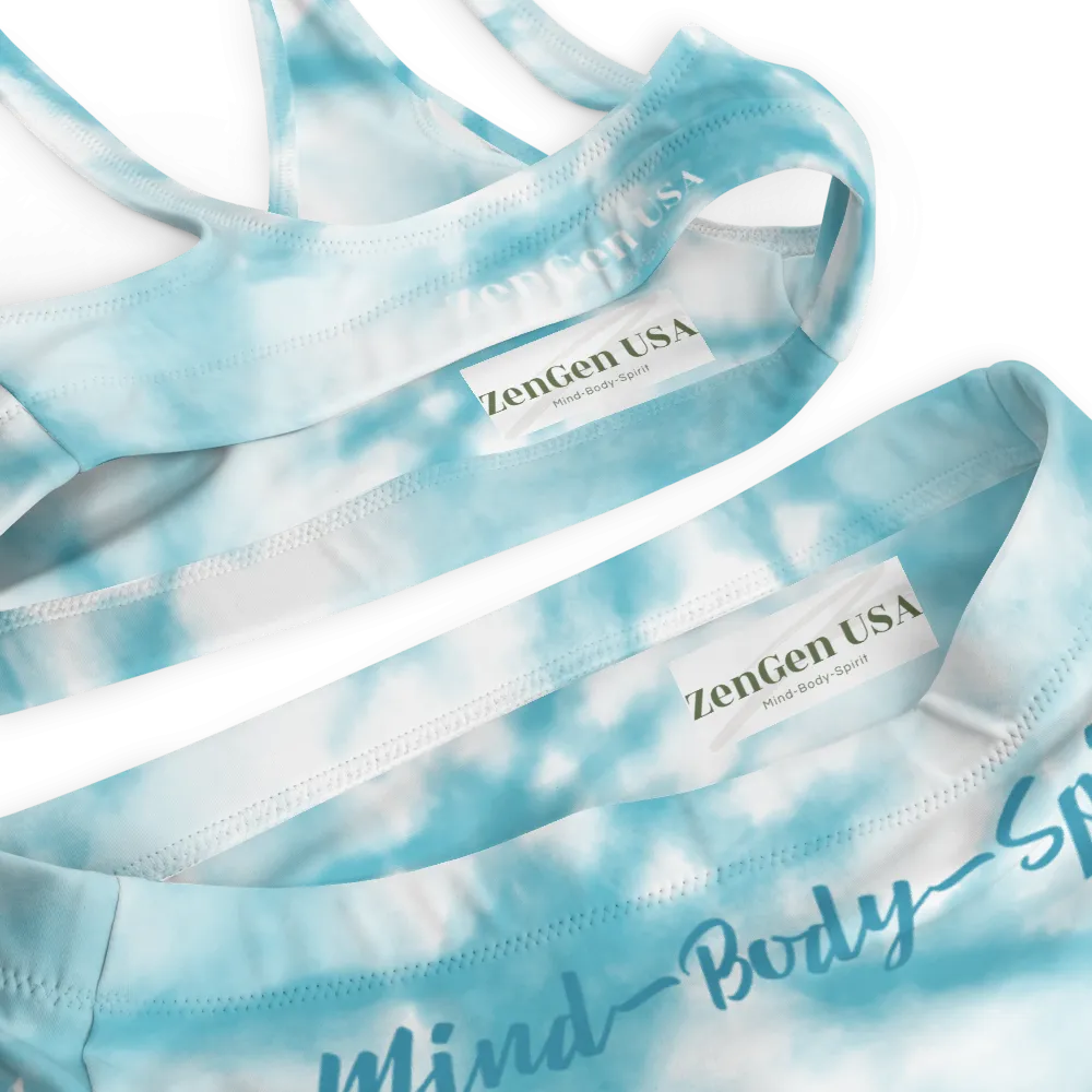 Recycled High-Waisted Bikini - Blue TieDye Print - ZenGen USA