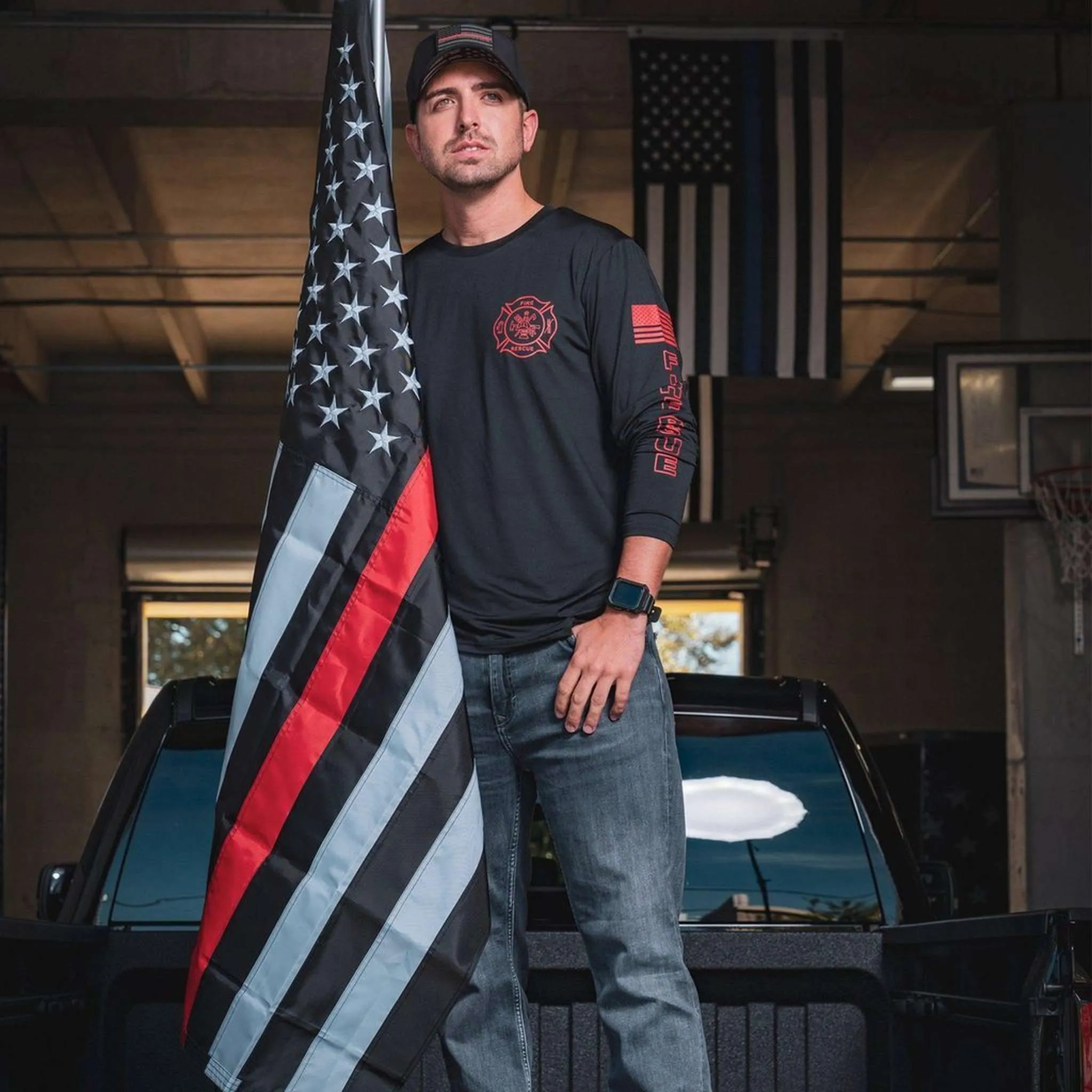 [RED LINE] Embroidered Flag [BLK/RED]