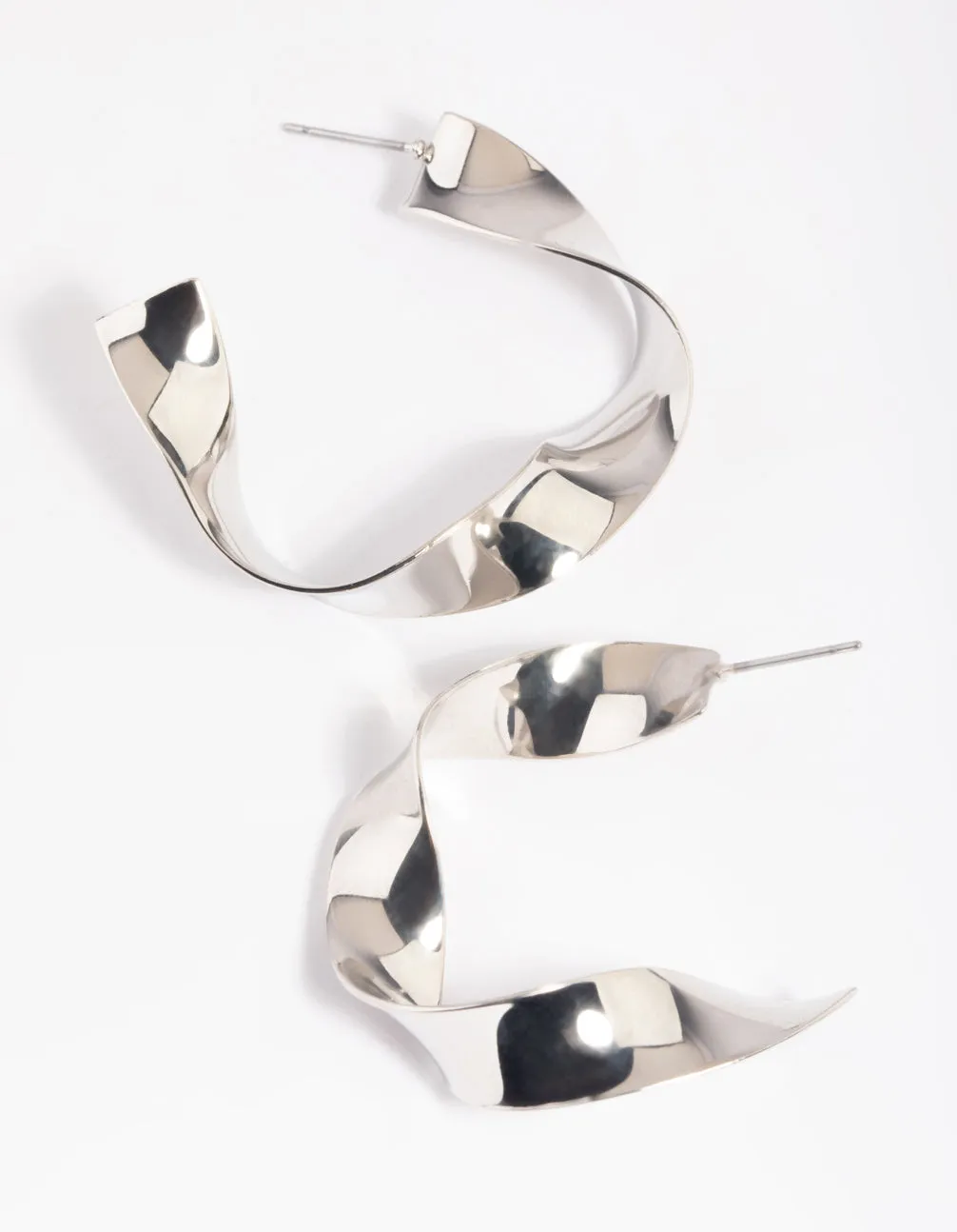 Rhodium Twisted Hoop Earrings