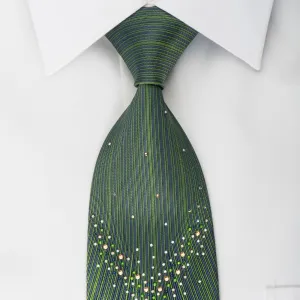 Roberta di Camerino Rhinestone Silk Necktie Emerald Green Vertical Stripes On Navy With Micro Sparkles