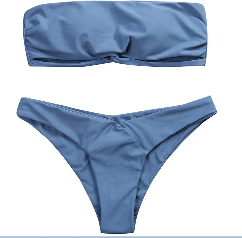 Simple Knotted Bandeau Bikini Set