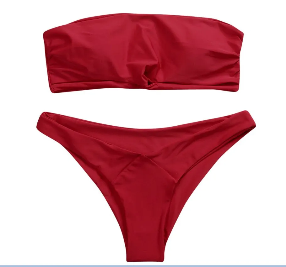 Simple Knotted Bandeau Bikini Set