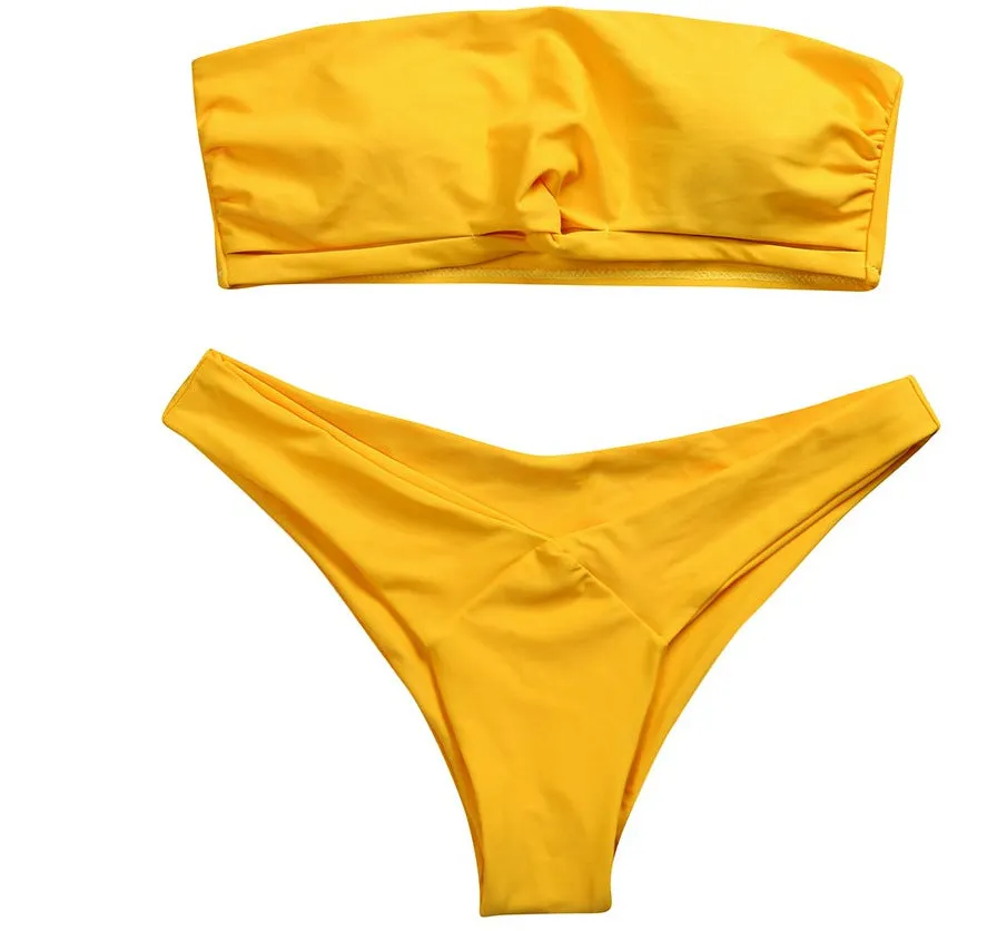 Simple Knotted Bandeau Bikini Set