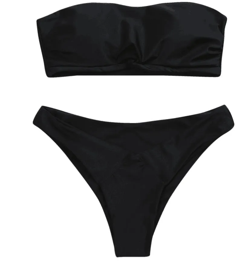 Simple Knotted Bandeau Bikini Set