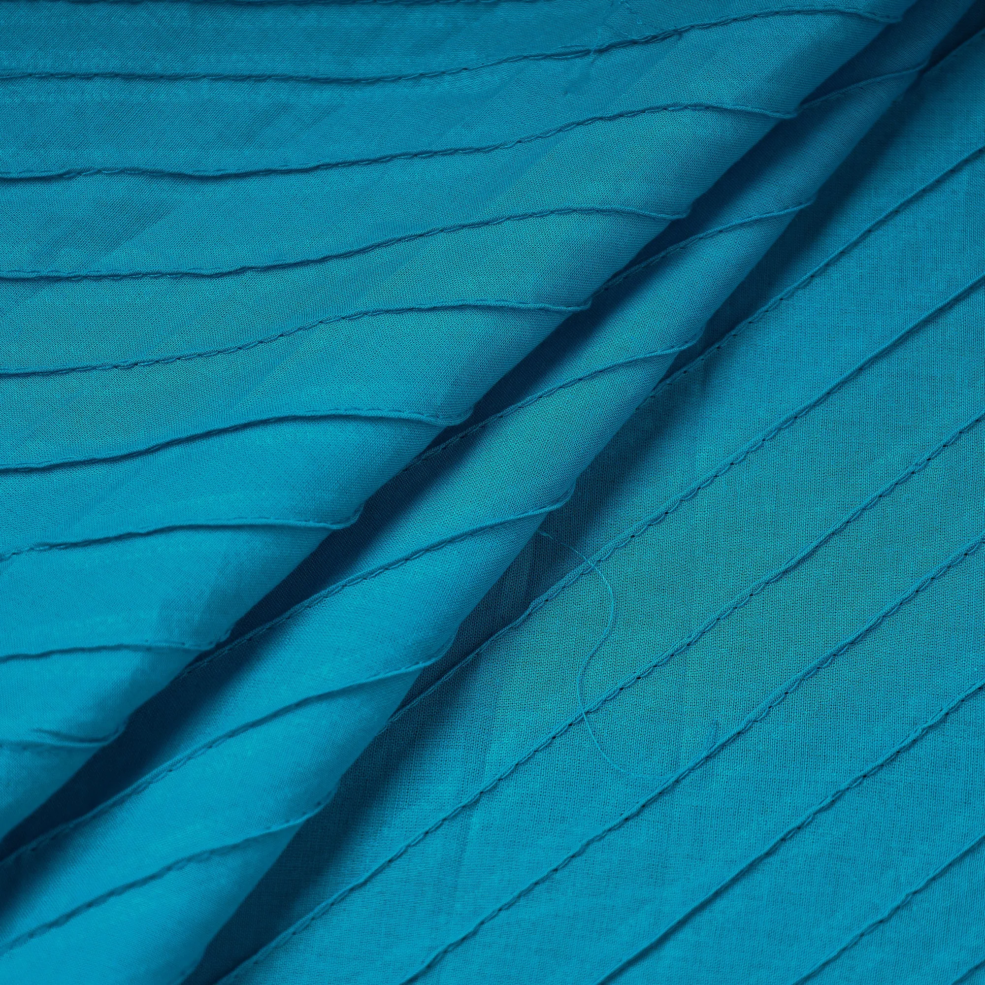 Sky Blue Pintuck Plain Pure Cotton Fabric