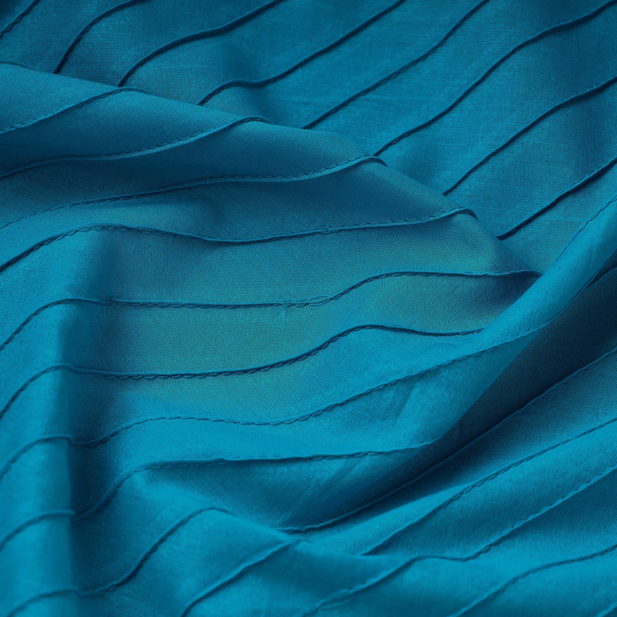 Sky Blue Pintuck Plain Pure Cotton Fabric