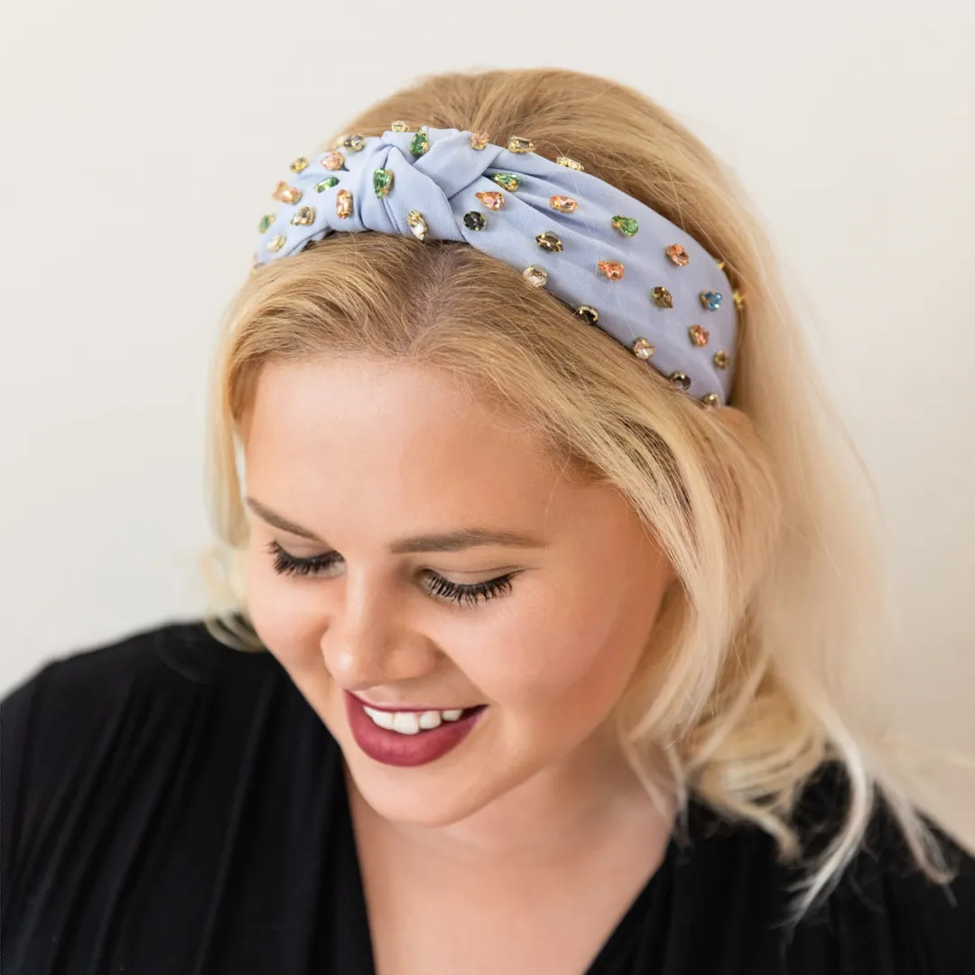 Traditional Knot Headband - Light Blue Gem