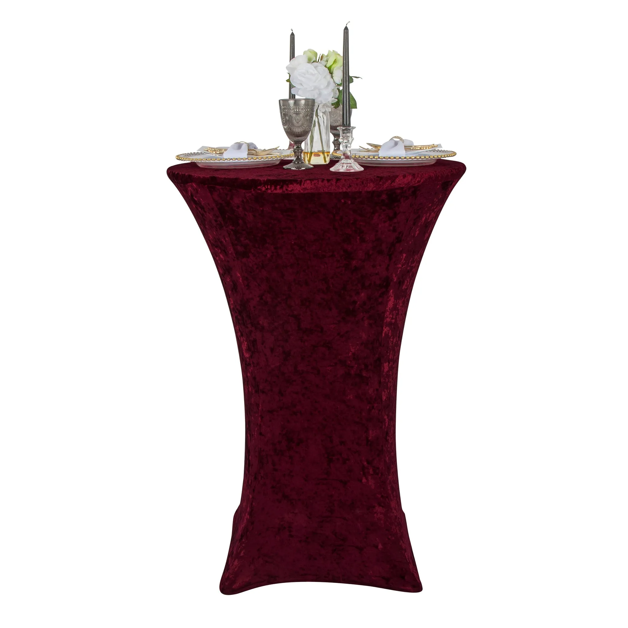 Velvet Spandex Cocktail Table Cover 32" Round - Burgundy