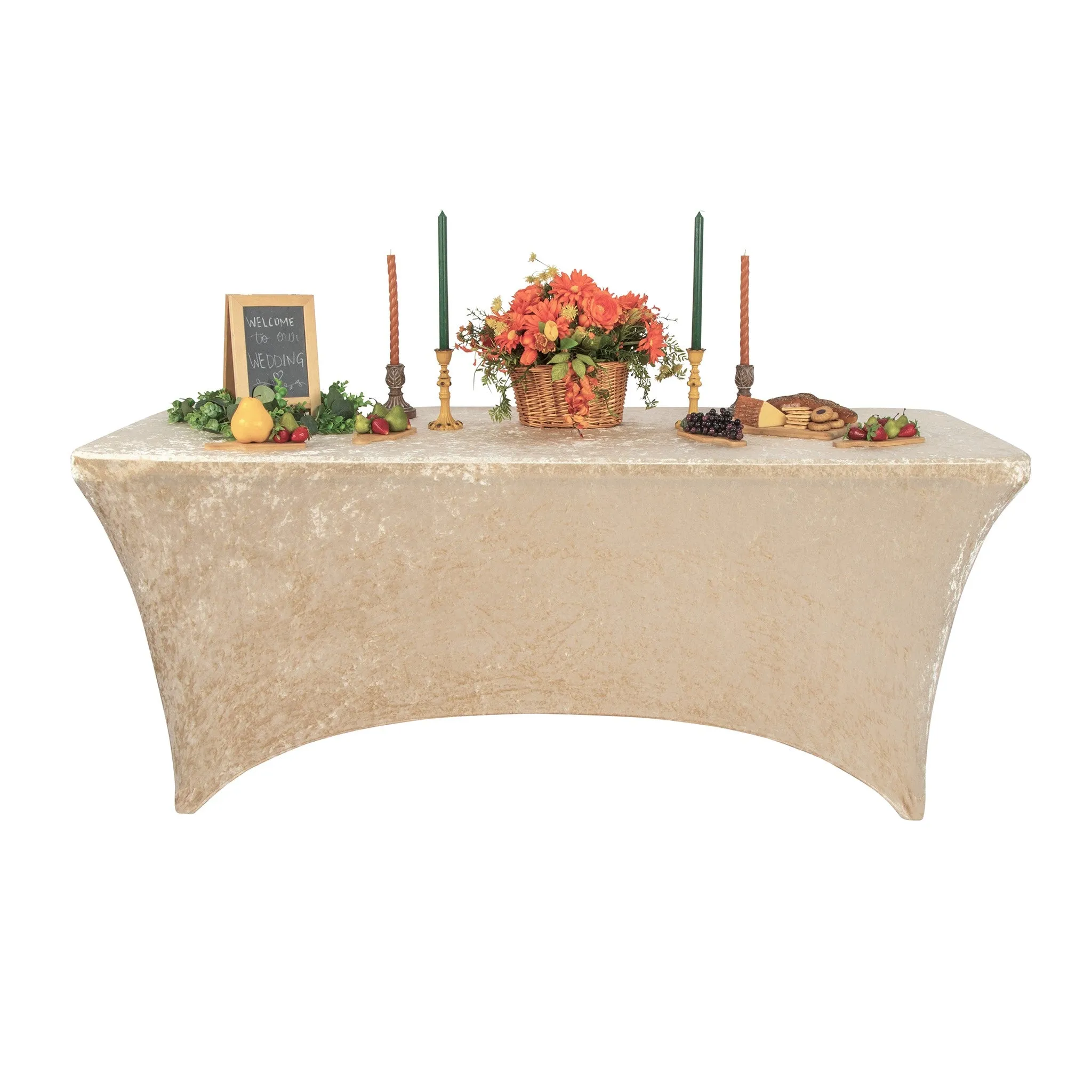 Velvet Spandex Table Cover 6ft Rectangle - Champagne