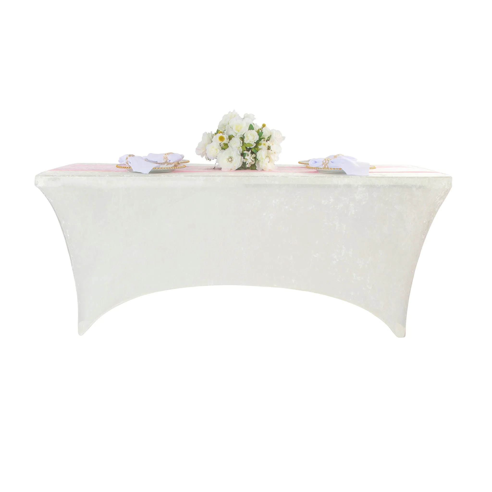 Velvet Spandex Table Cover 6ft Rectangle - Ivory