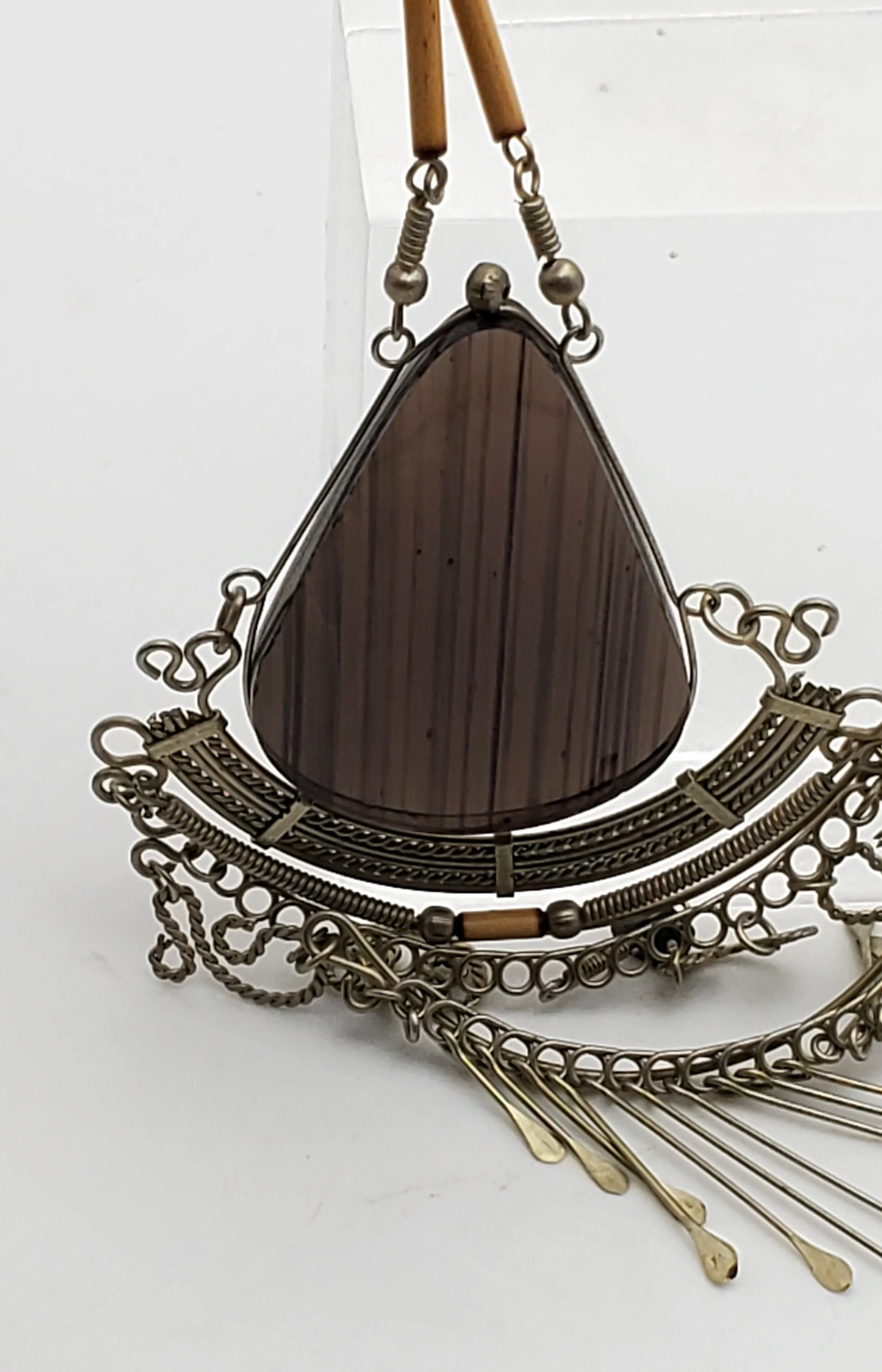 Vintage Handmade Filigree and Wire Wrap Glass Dangle Pendant Necklace - 20"