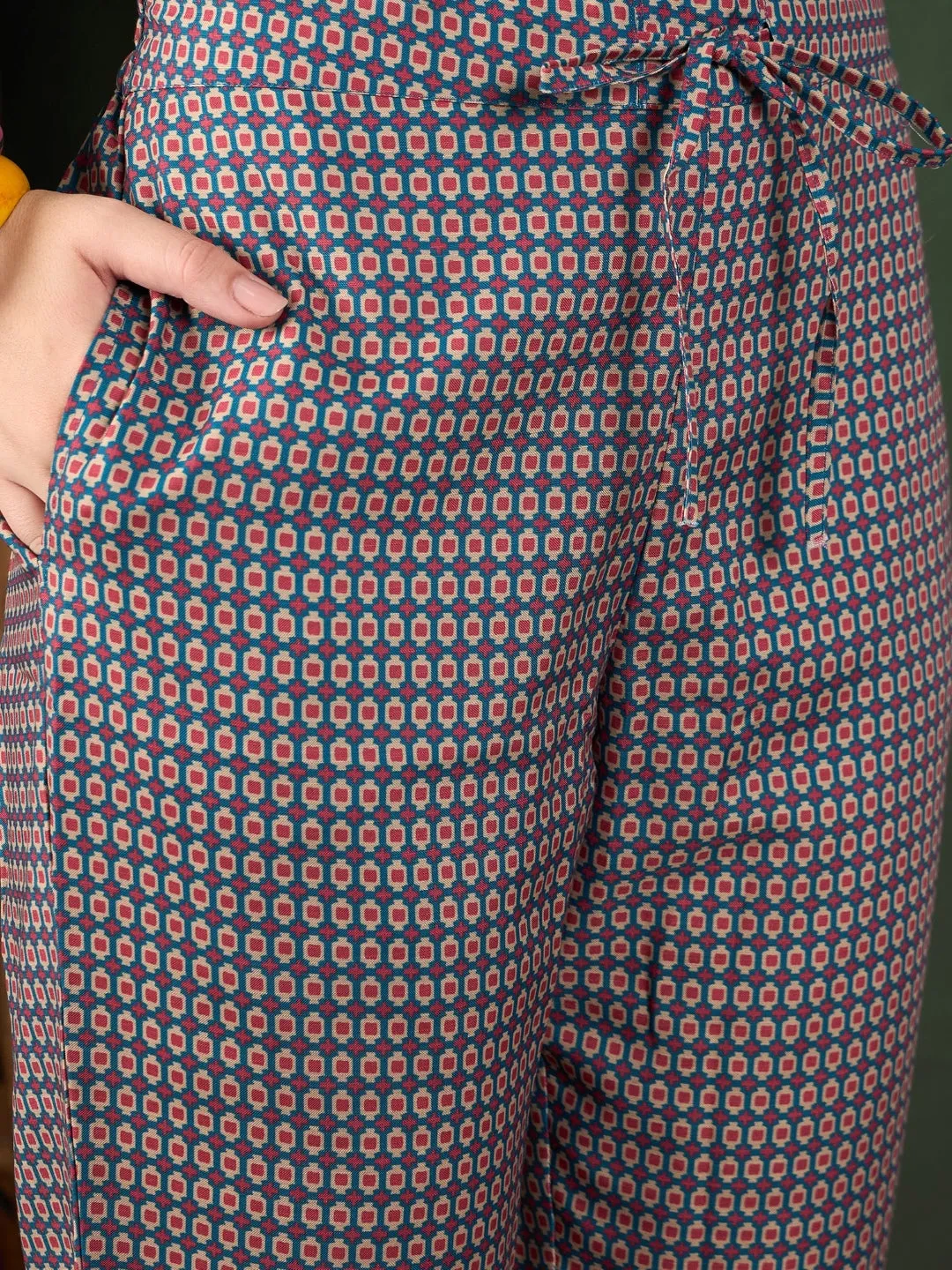 Women Blue Poly Rayon Floral Printed Straight Kurta Trouser With Dupatta