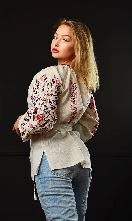 Women's blouse with floral embroidery pattern