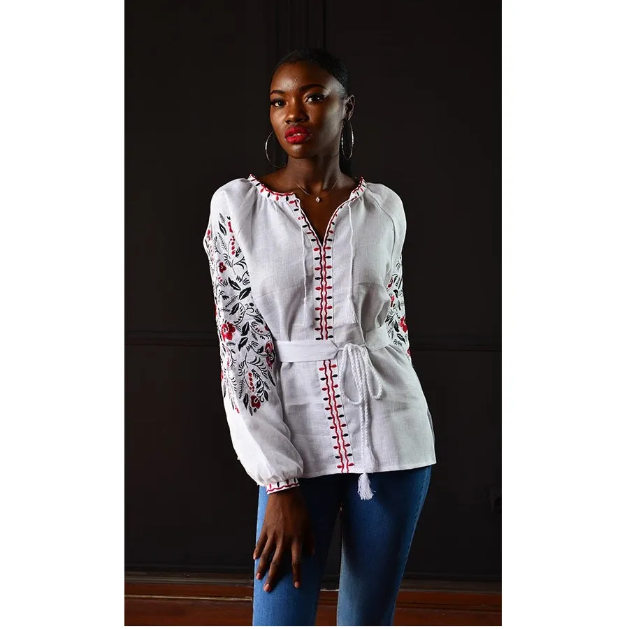 Women's blouse with floral embroidery pattern