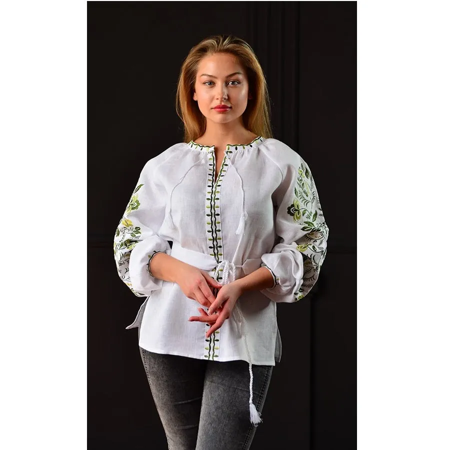 Women's blouse with floral embroidery pattern