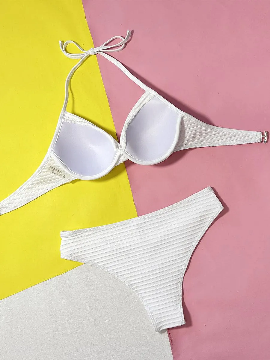 Women's High Waisted Bikini Set - White Two-Piece Swimwear
