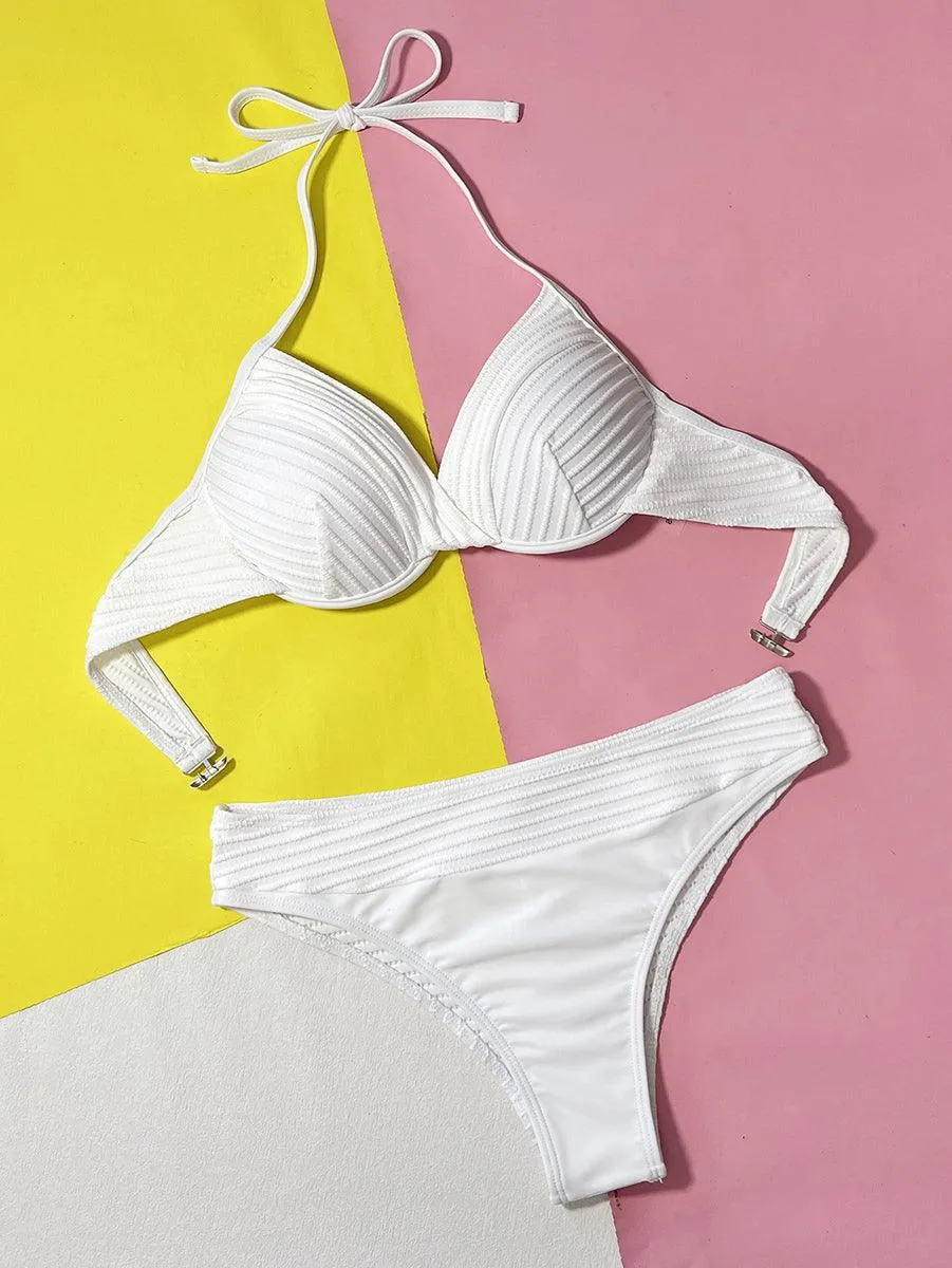 Women's High Waisted Bikini Set - White Two-Piece Swimwear
