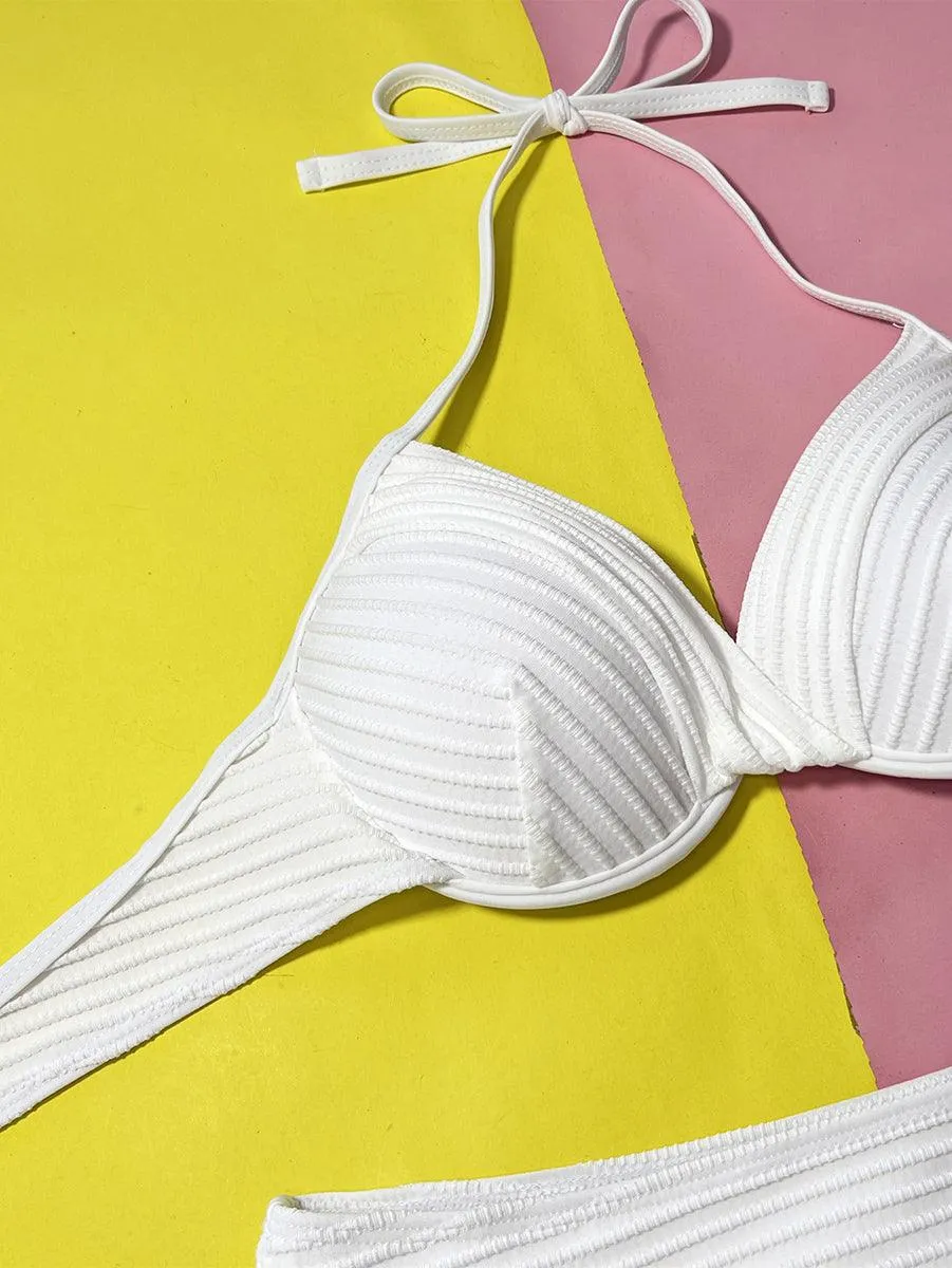 Women's High Waisted Bikini Set - White Two-Piece Swimwear