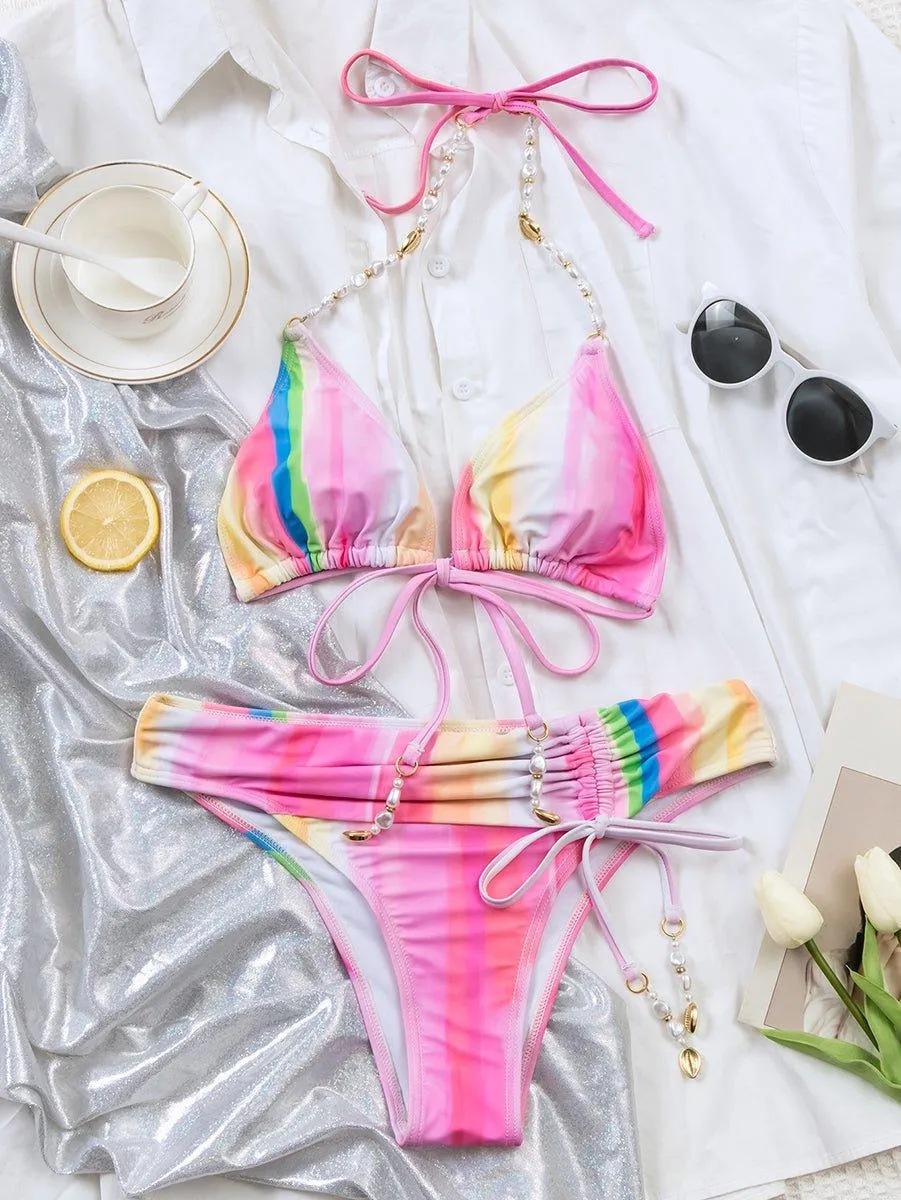 Women's Seashell Pattern Bikini Set - Designer Beach Swimwear for Pool & Beach