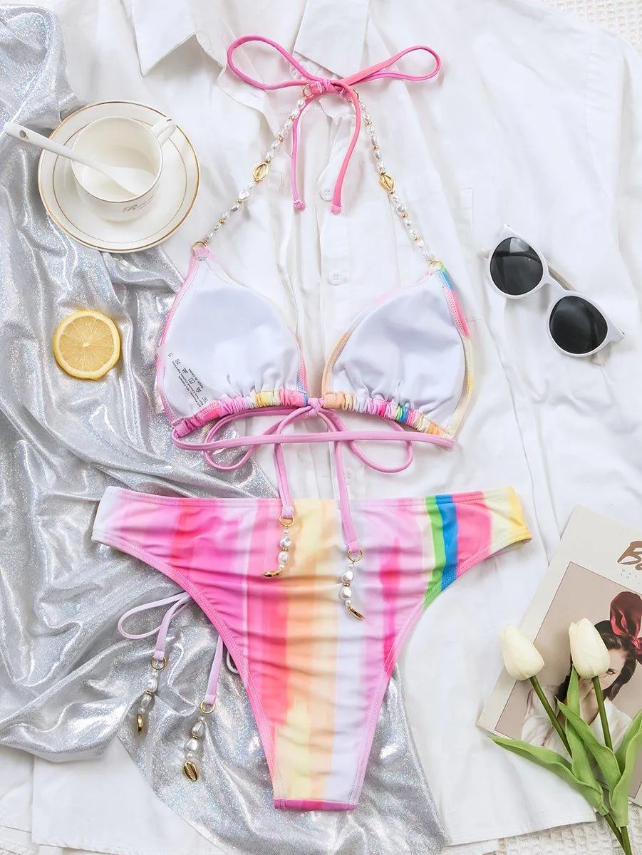 Women's Seashell Pattern Bikini Set - Designer Beach Swimwear for Pool & Beach